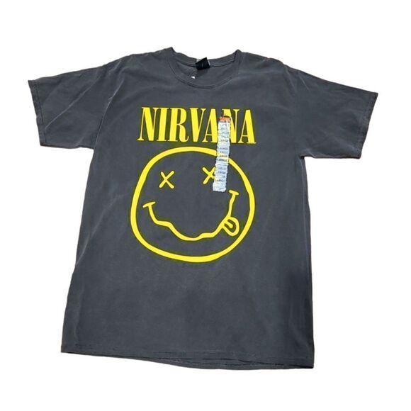 Nirvana  Charcoal Gray & Yellow Band Tee | L - Picture 1 of 3
